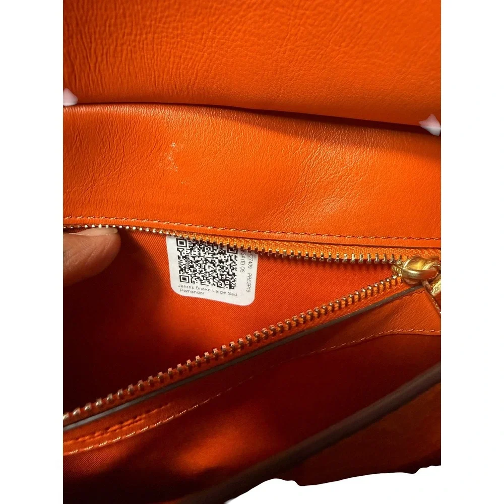 Tory Burch James Snake Large Saddle Bag Pomander Orange OS